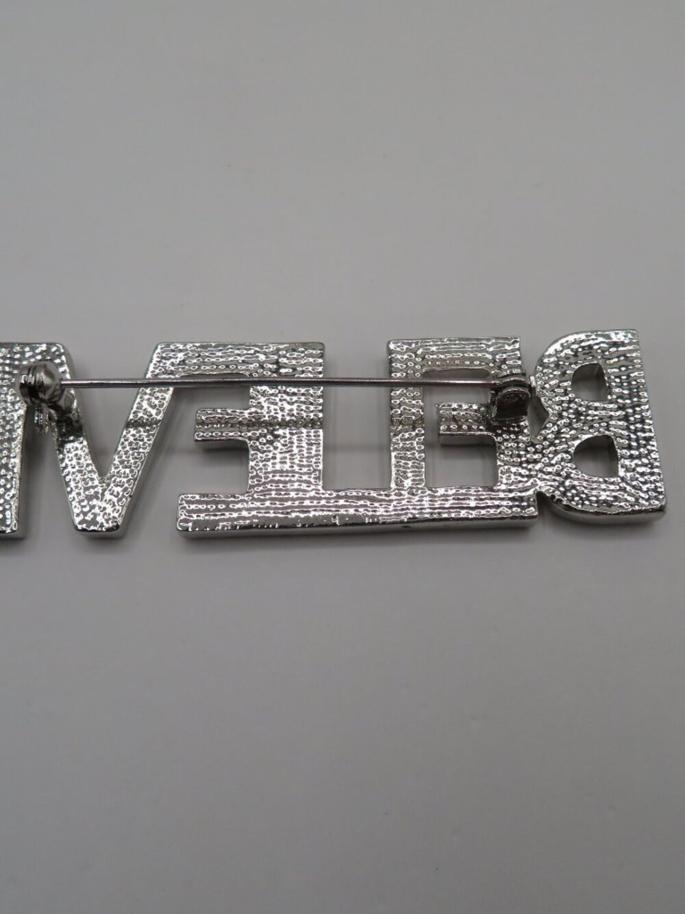 Believe Rhinestone Silver Tone Brooch - Picture 5 of 7